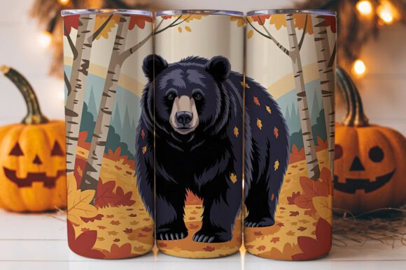 Autumn Black Bear Tumbler Design for Graphics and Wraps