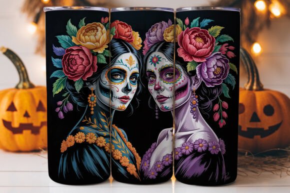 Day of the Dead Floral Skull Tumbler Graphics