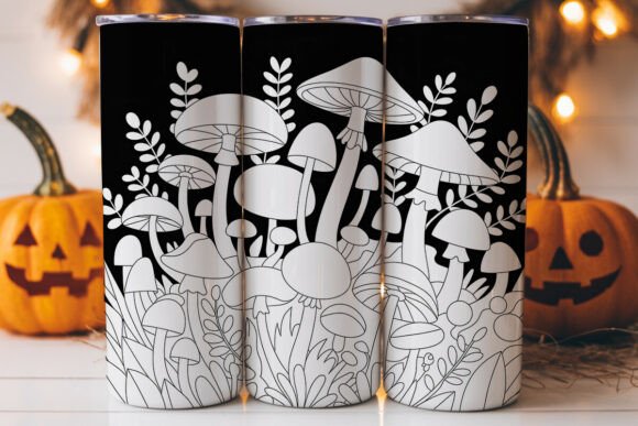 Monochrome Mushroom Garden 20oz Tumbler Graphics