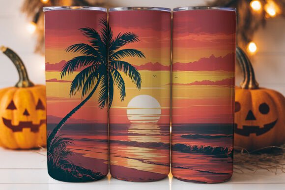 Tropical Beach Sunset 20oz Tumbler Wrap: A Visual Gem for Branding