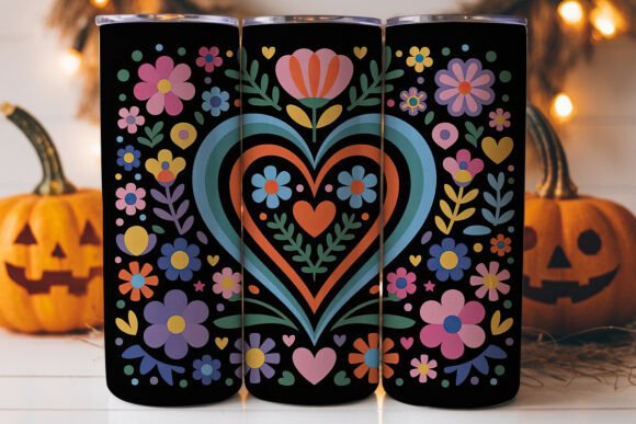 Whimsical Floral Heart 20oz Tumbler Wrap Graphics